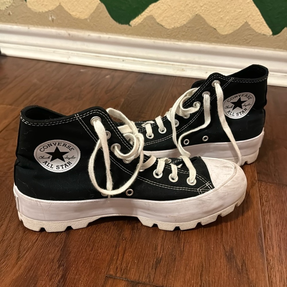 Black hightop platform converse